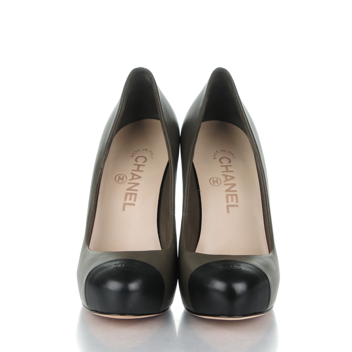 Chanel Lambskin Cap Toe Pumps 36.5 Grey Black 2 of 6