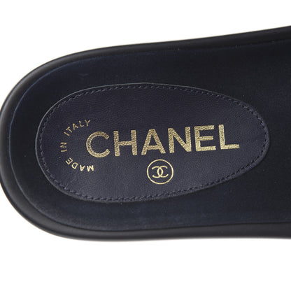 Chanel Lambskin Canvas Chain Flat Sandals 37 Marine 7 of 9
