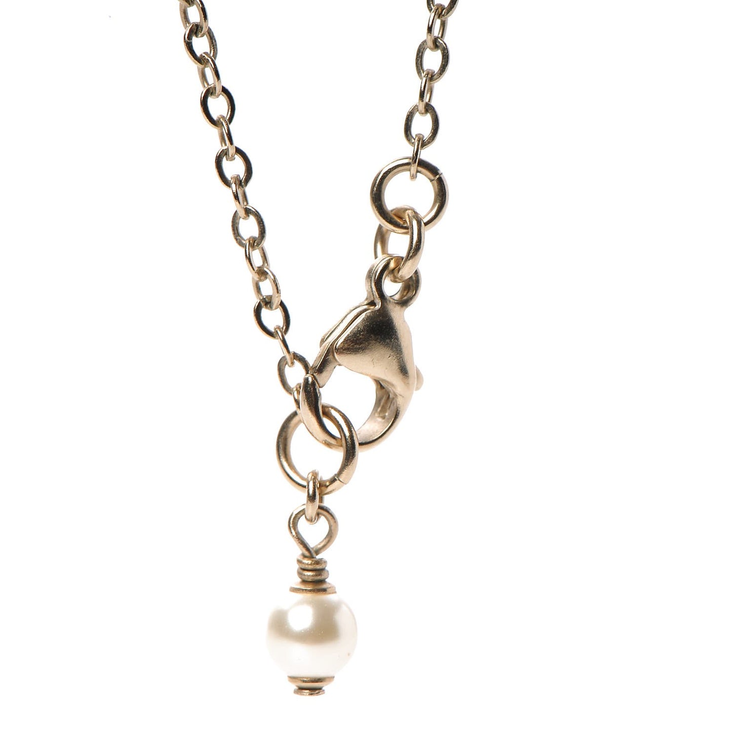 Crystal Pearl CC Lariat Necklace Gold