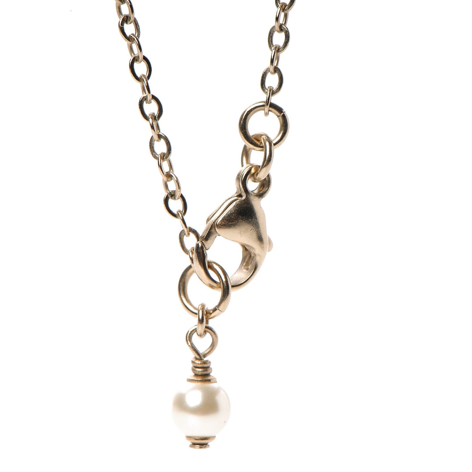 Chanel Crystal Pearl CC Lariat Necklace Gold 4 of 7