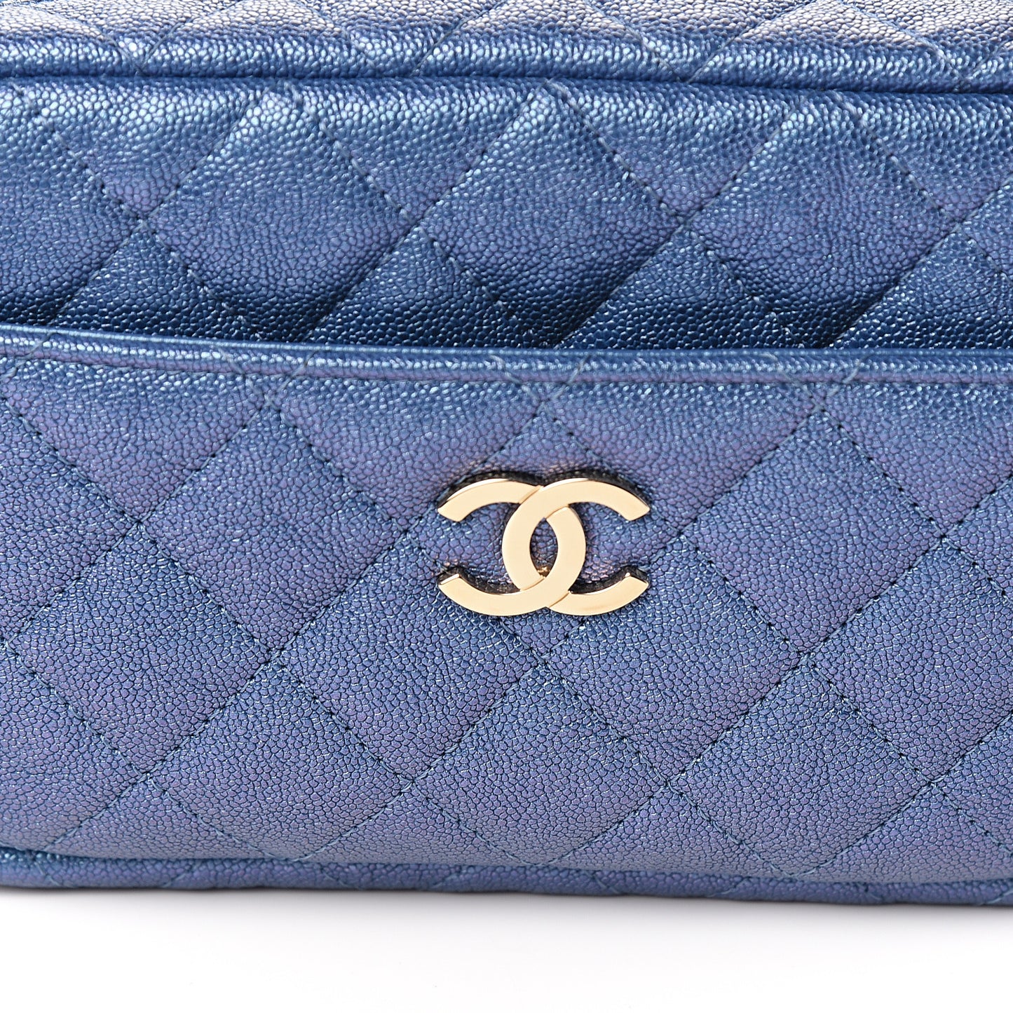 Iridescent Caviar Quilted Camera Case Blue