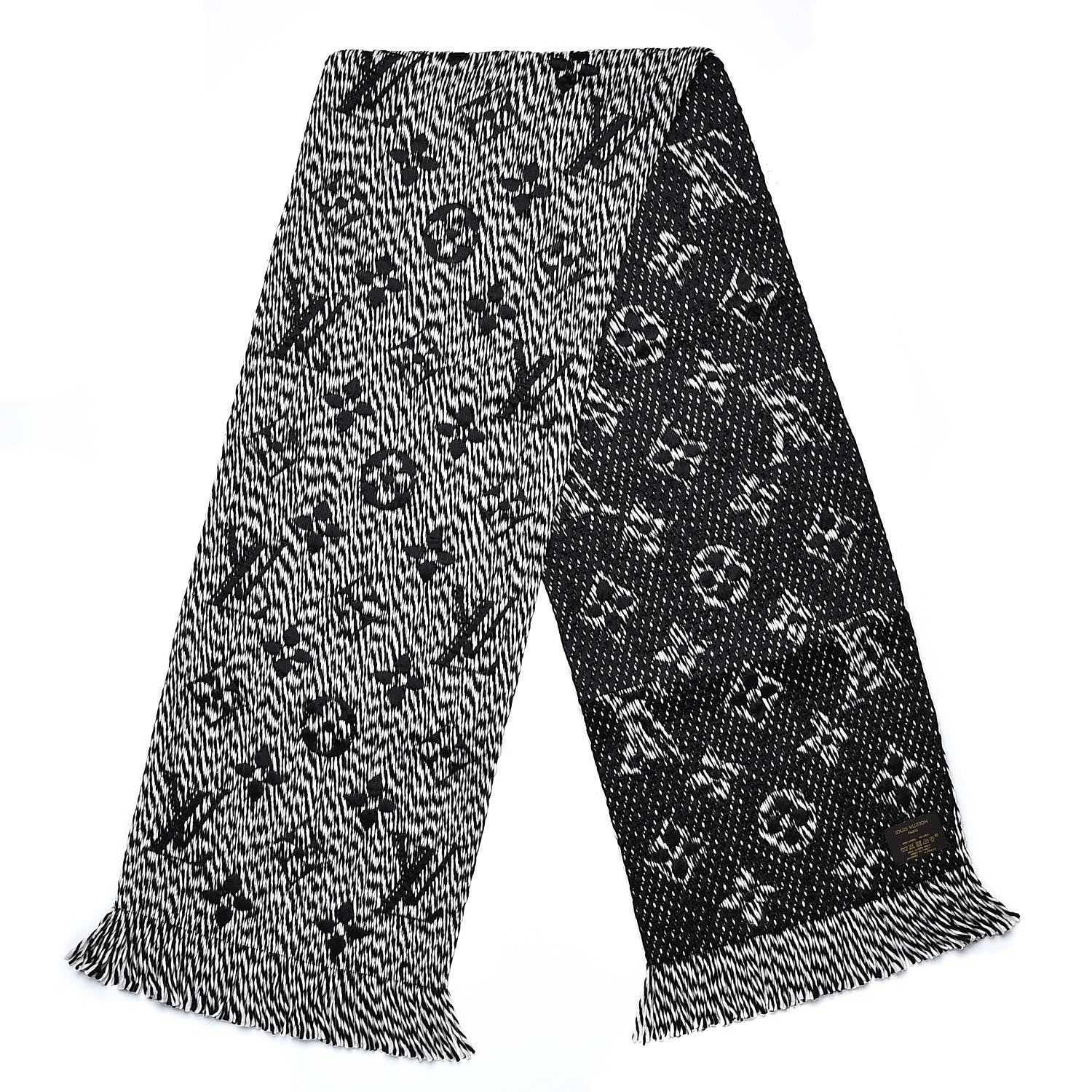 Louis Vuitton Wool Silk Logomania Mix Scarf Black 3 of 4