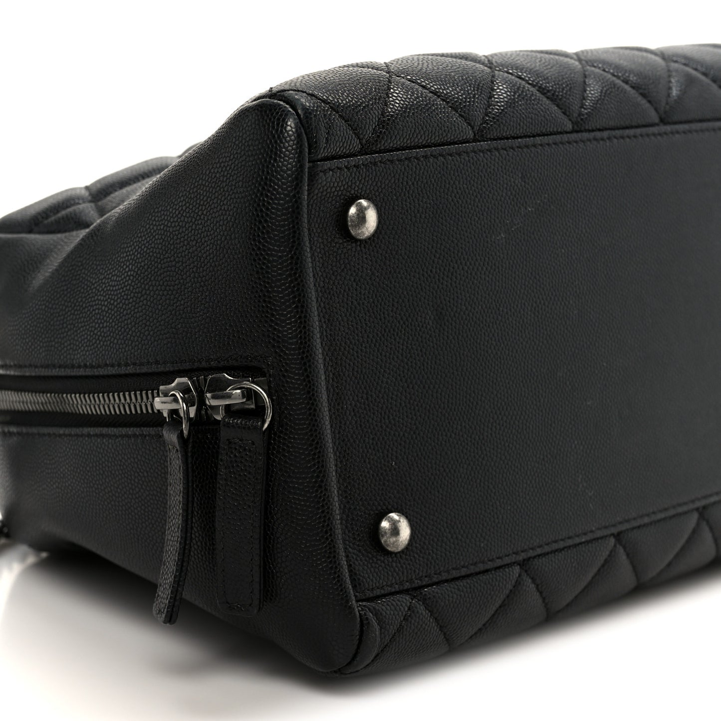 Caviar Quilted Large Coco Handle Bowling Bag Black