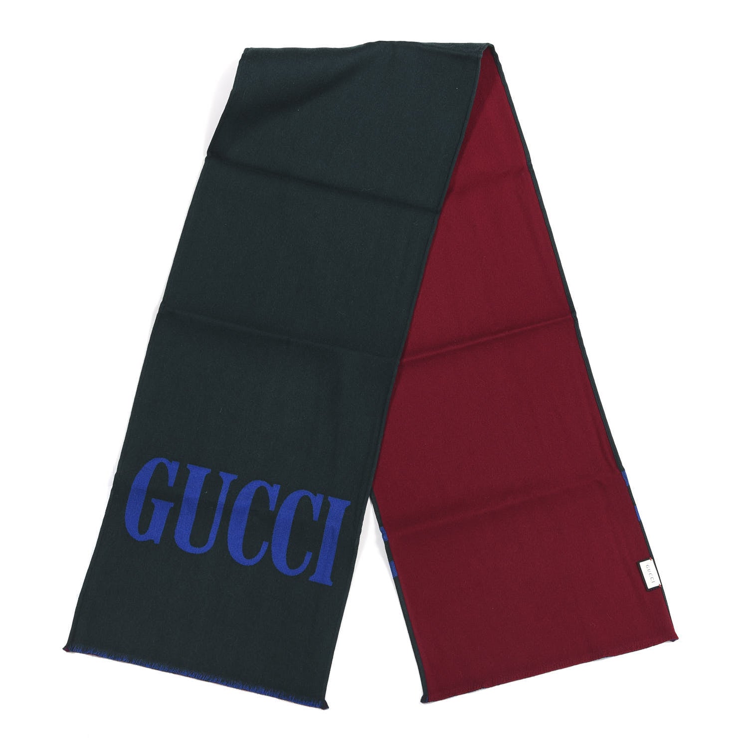 Gucci Wool Silk Guccium Scarf Petroleum Blue Bordeaux 2 of 5