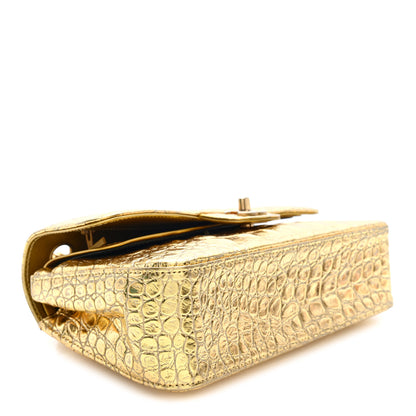 Chanel Metallic Calfskin Crocodile Embossed Cocodile Small Double Flap  Gold 4 of 10