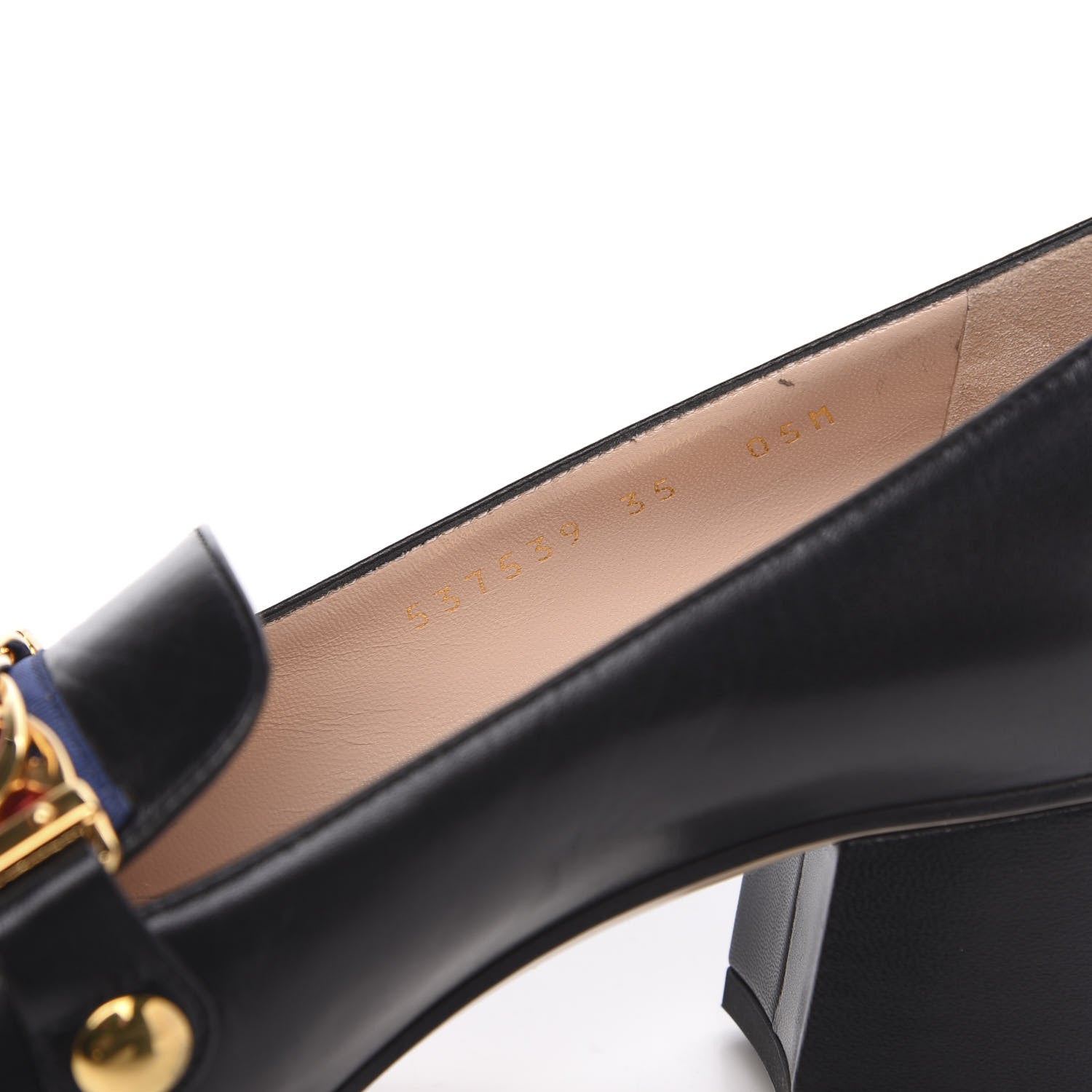 Gucci Malaga Kid Sylvie Web Chain Mid Heel Loafers 35 Black 8 of 9
