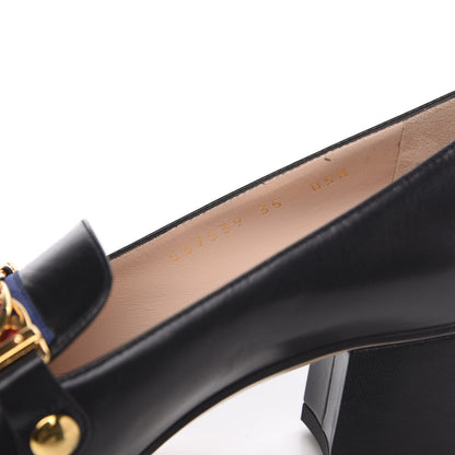Gucci Malaga Kid Sylvie Web Chain Mid Heel Loafers 35 Black 8 of 9