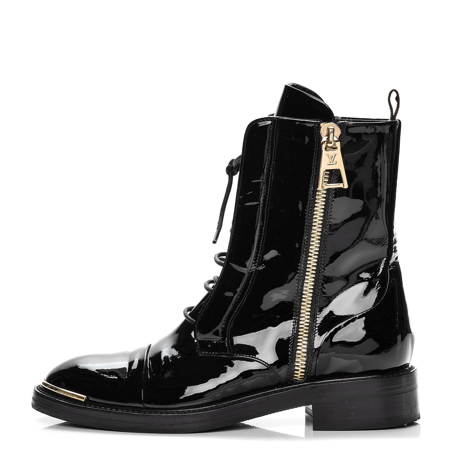 Louis Vuitton Patent Calfskin Monogram Macadam Ranger Combat Boots 38.5 Black 1 of 9