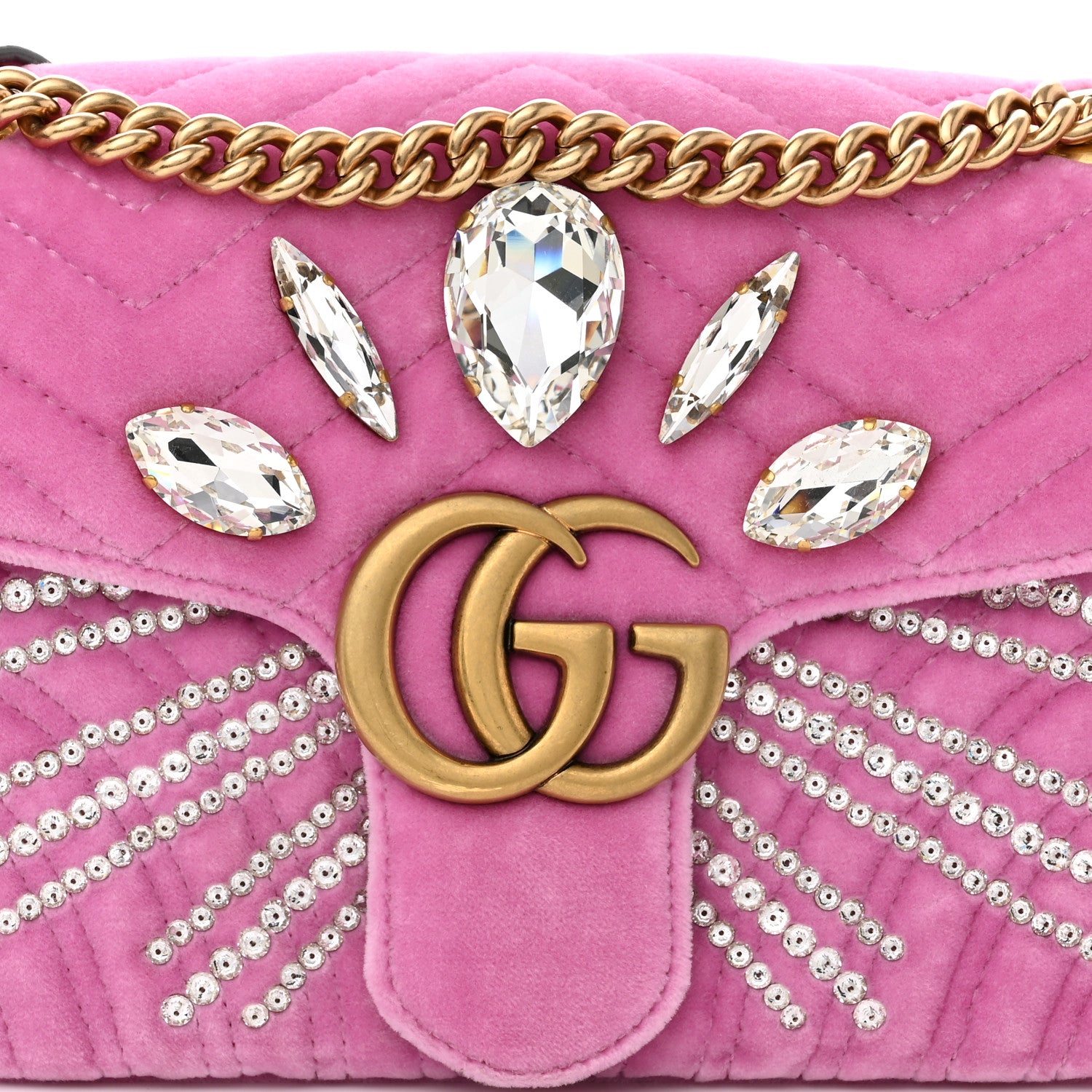 Gucci Velvet Matelasse Marquise Crystals Embroidered Small GG Marmont Shoulder Bag Malva 8 of 11