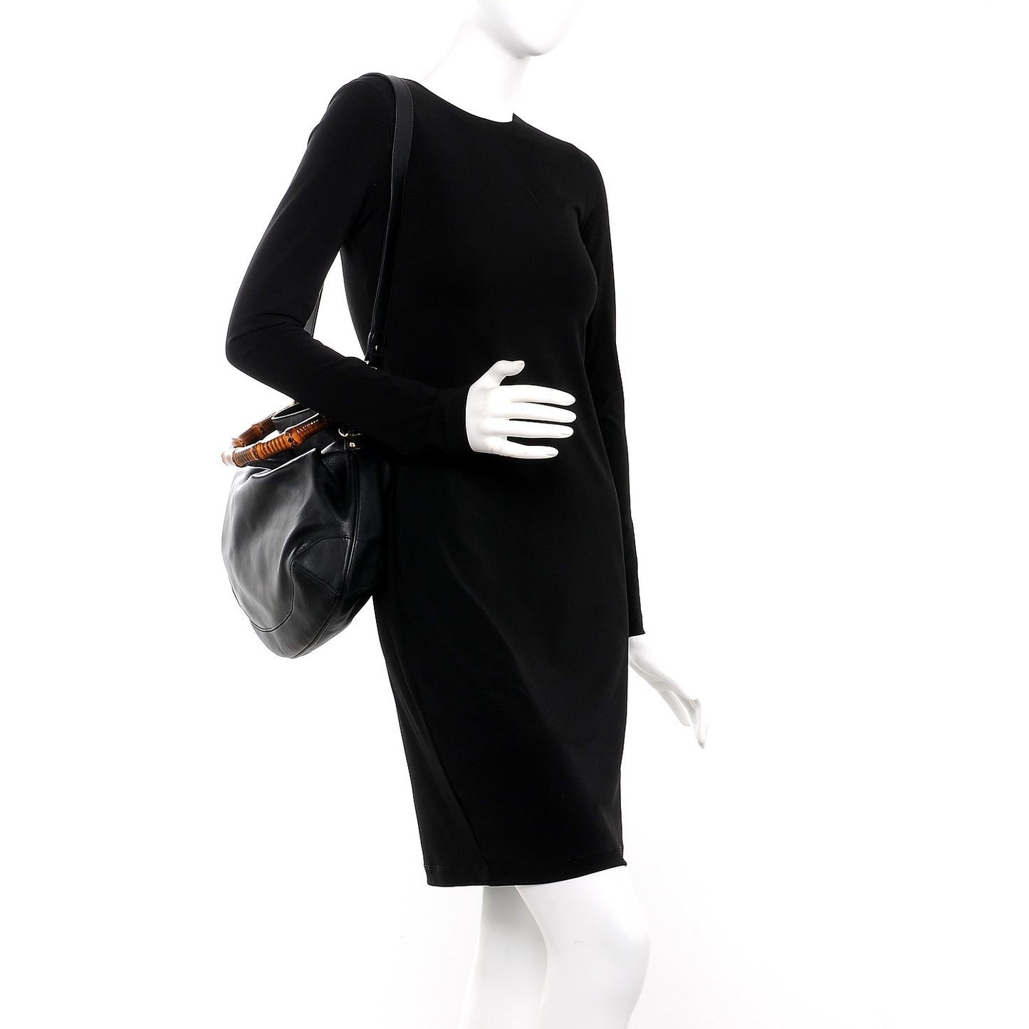 Calfskin Medium Peggy Bamboo Handle Hobo Black