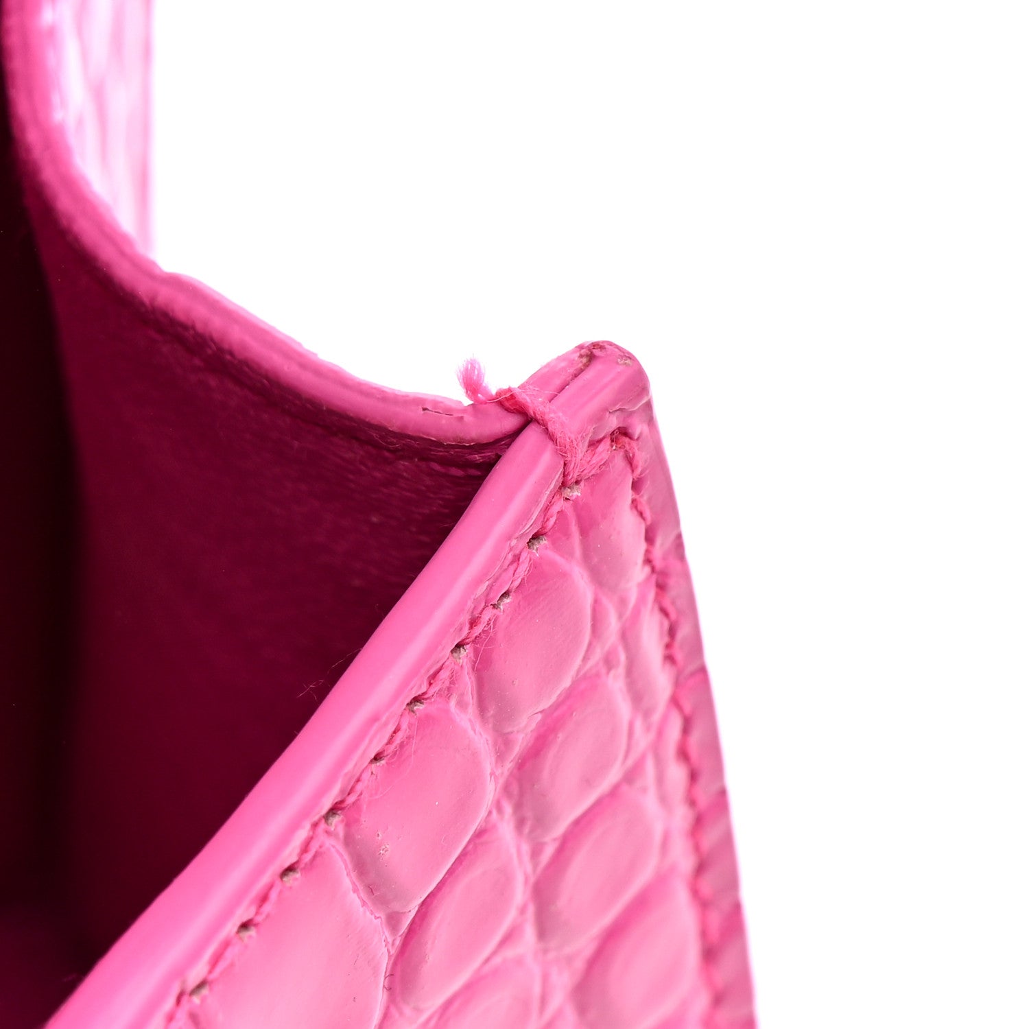 Balenciaga Shiny Calfskin Crocodile Embossed Hourglass Top Handle Bag XS Neon Pink 15 of 15