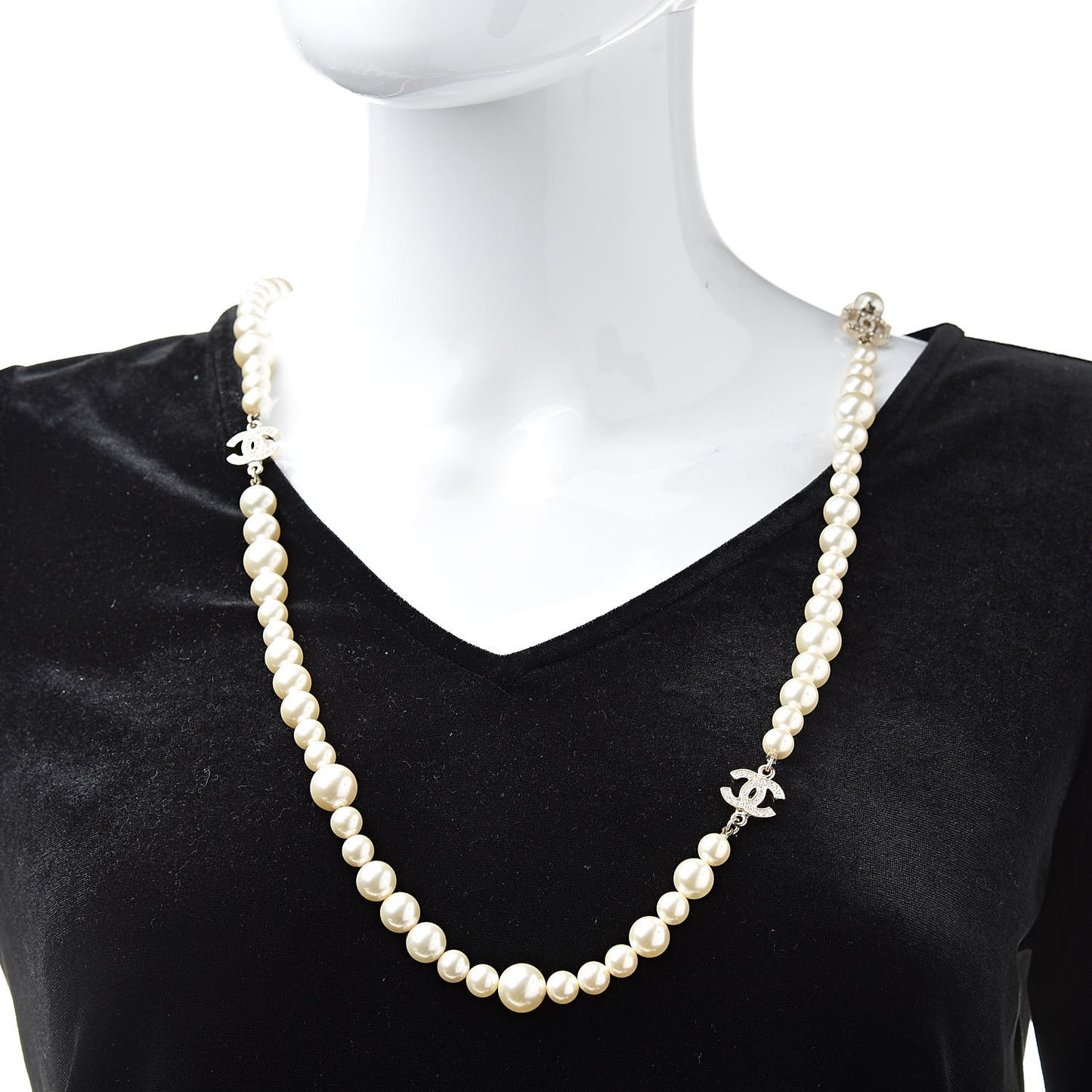 Graduated Pearl Crystal CC Necklace Gold
