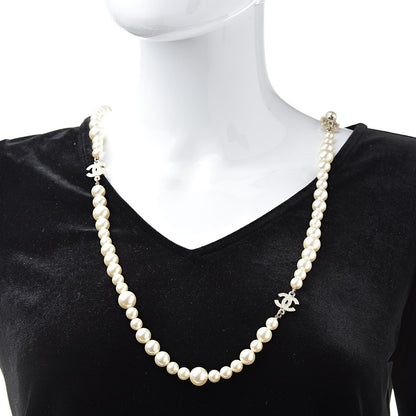 Chanel Graduated Pearl Crystal CC Necklace Gold 2 of 5