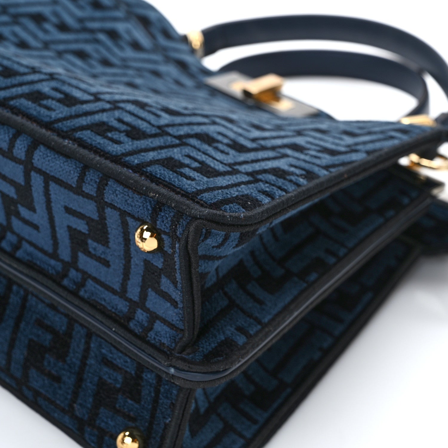 Fendi Chenille Vitello Seta FF Medium Peekaboo I SEE U Satchel Blue Black 12 of 12