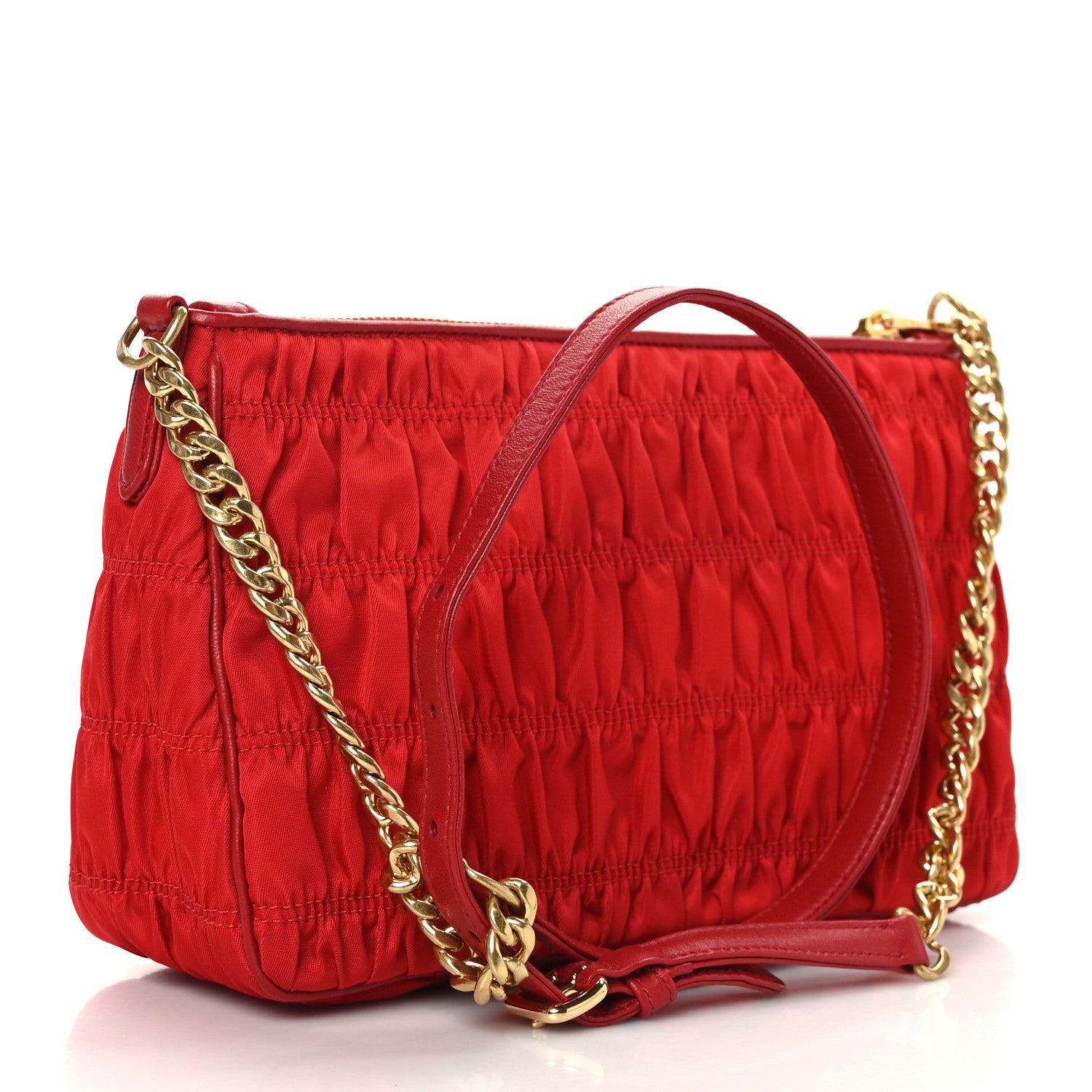 Prada Tessuto Nylon Gaufre Shoulder Bag Rosso 3 of 8