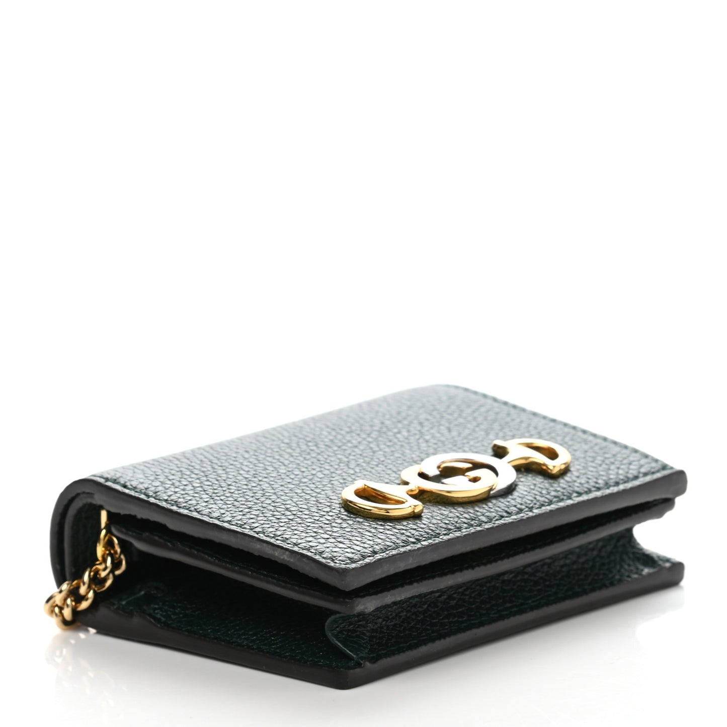 Grainy Calfskin Zumi Chain Card Case Wallet Vintage Green