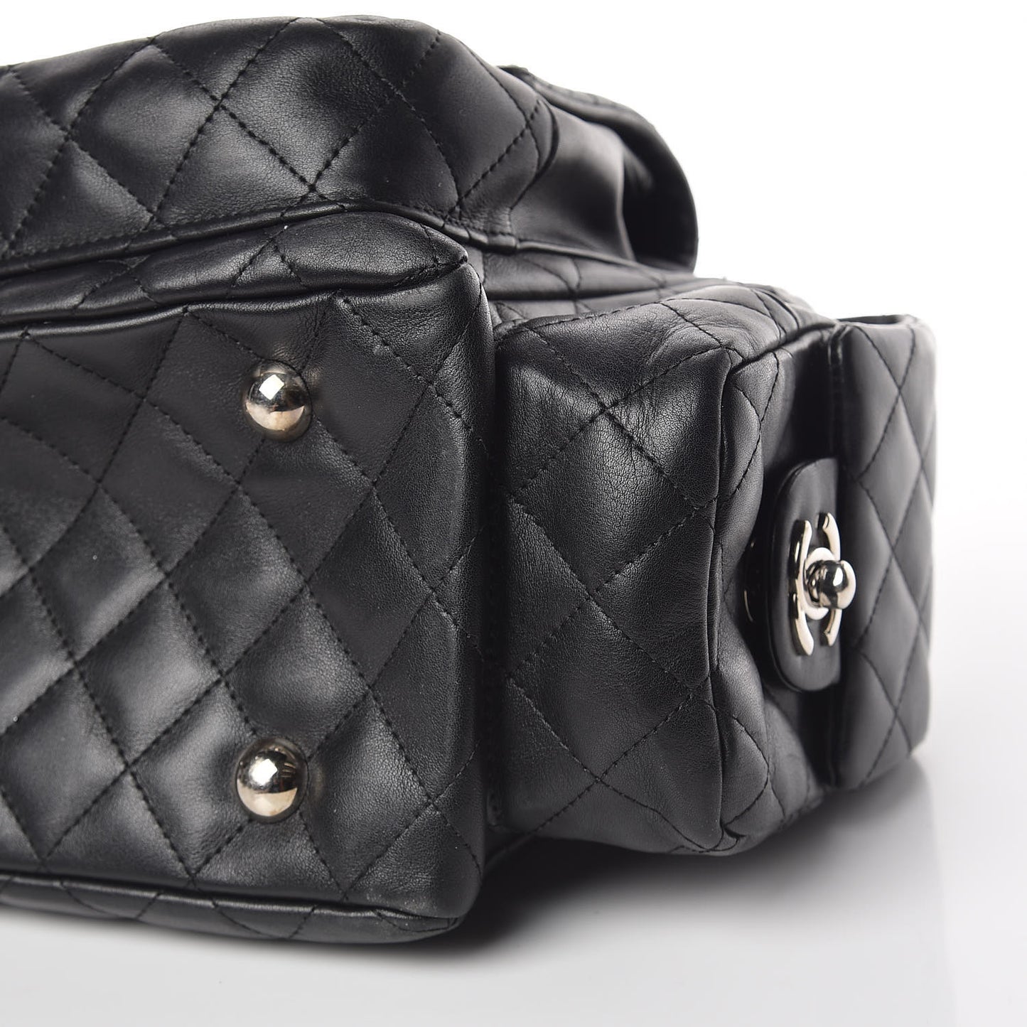 Calfskin Quilted Large Cambon Multipocket Reporter Black White