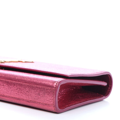 Saint Laurent Metallic Textured Calfskin Classic Monogram Cassandre Clutch Pink 7 of 9