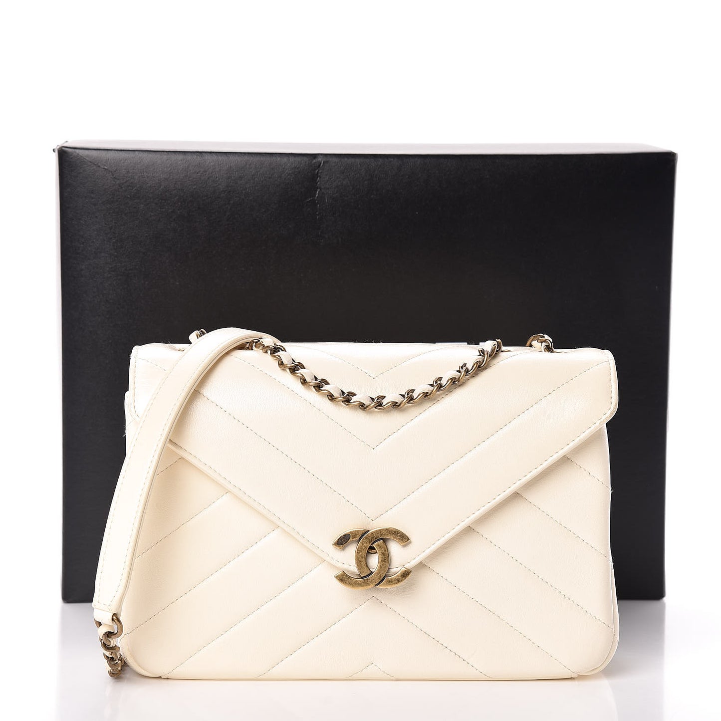 Lambskin Chevron Quilted Envelope Flap White