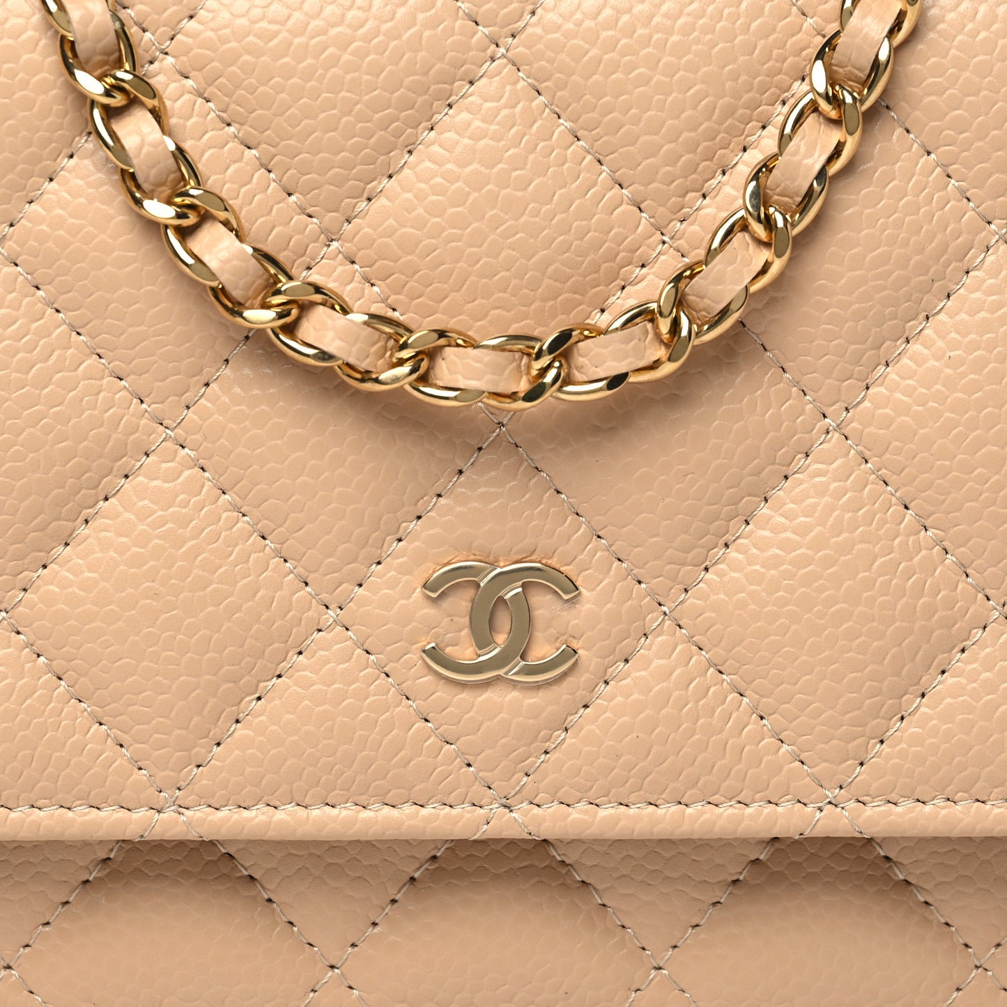 Caviar Quilted Wallet on Chain WOC Beige