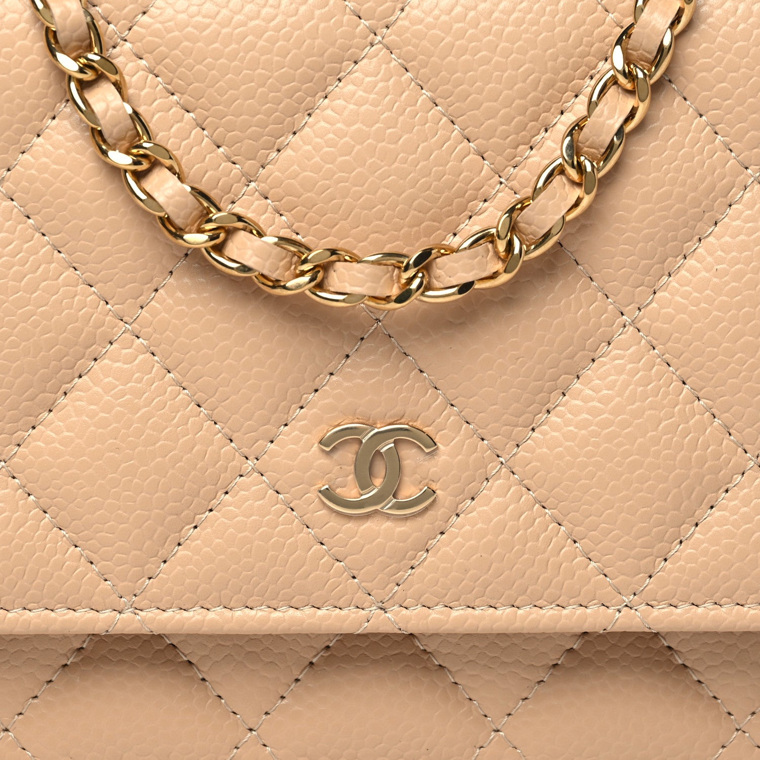 Chanel Caviar Quilted Wallet on Chain WOC Beige 9 of 12