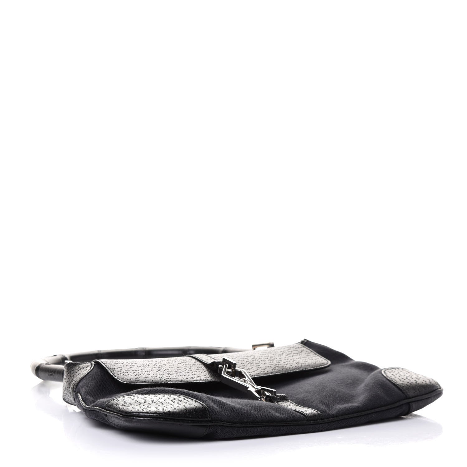 Gucci Canvas Calfskin Bamboo Handle Jackie O Hobo Black 7 of 18