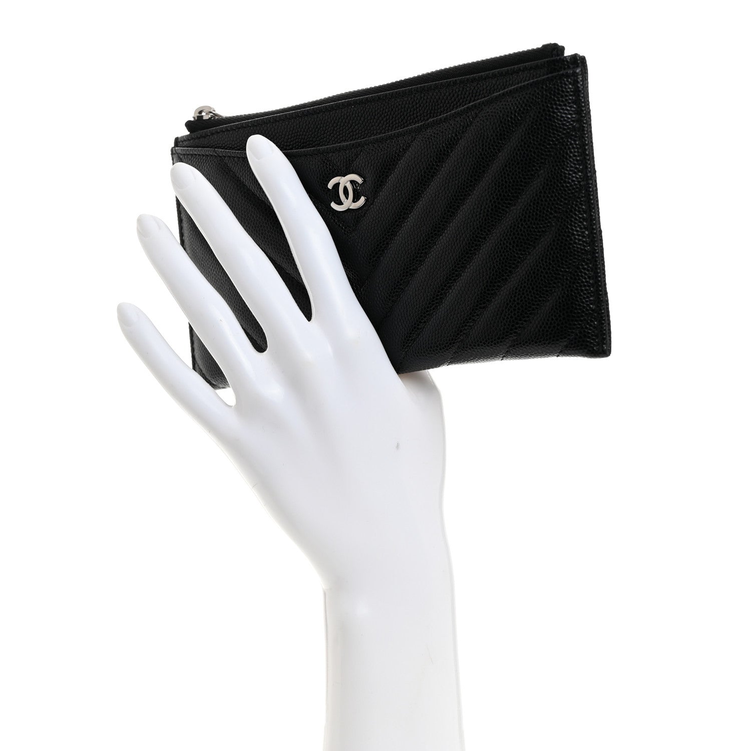Chanel Caviar Chevron Quilted Zip Pouch Black 2 of 7