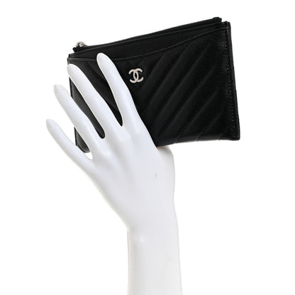 Chanel Caviar Chevron Quilted Zip Pouch Black 2 of 7