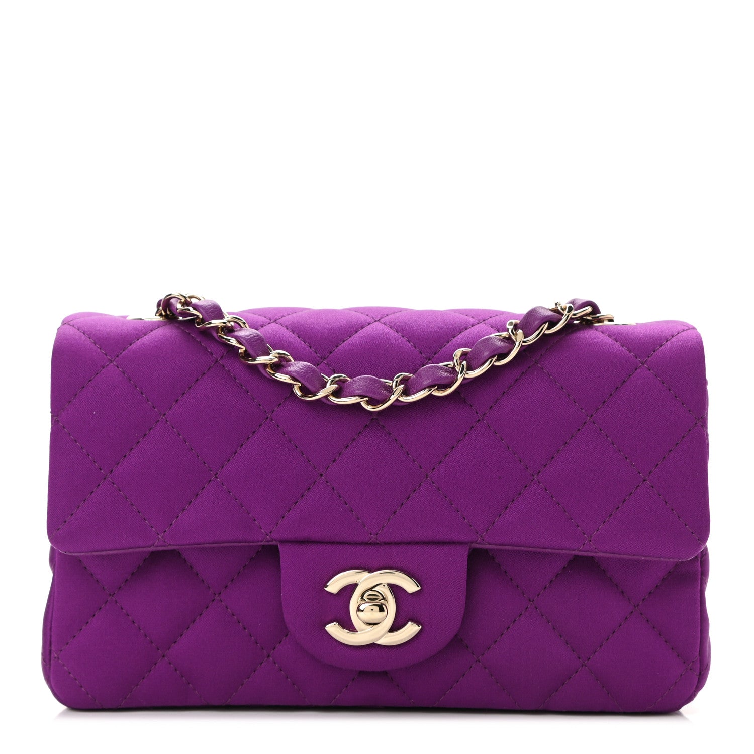 Chanel Satin Quilted Mini Rectangular Flap Purple 1 of 10