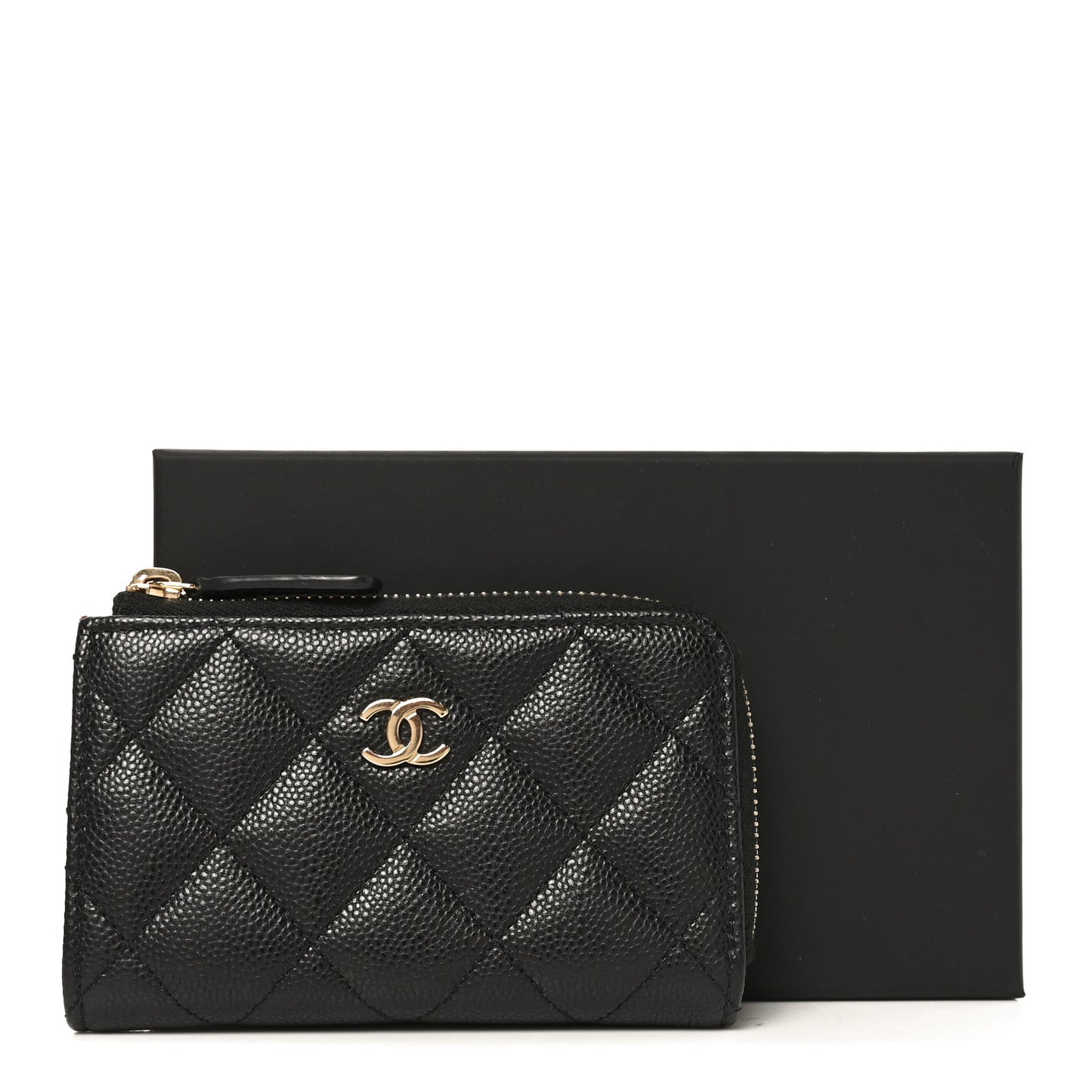 Caviar Quilted Zipped Key Holder Case Black
