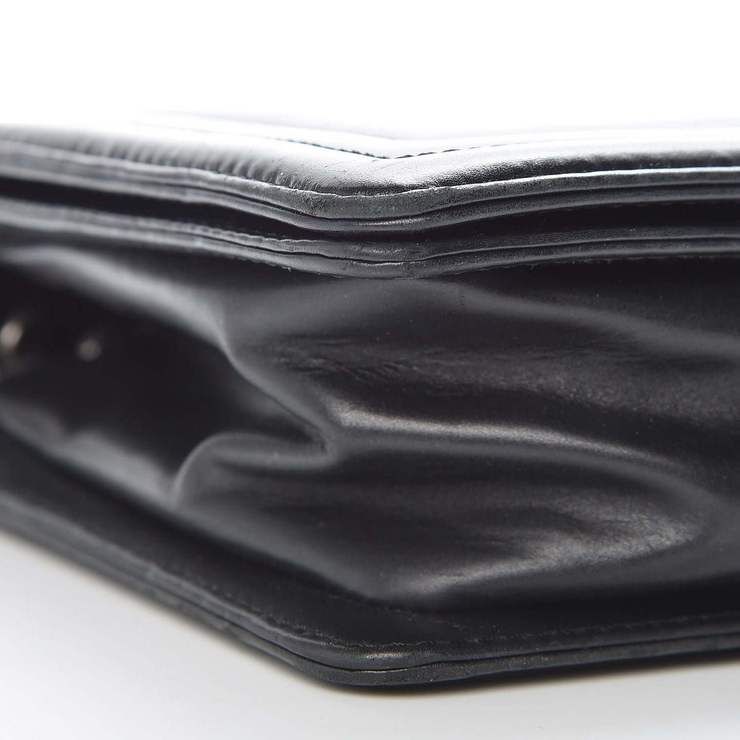 Glazed Calfskin Medium Boy Flap Black