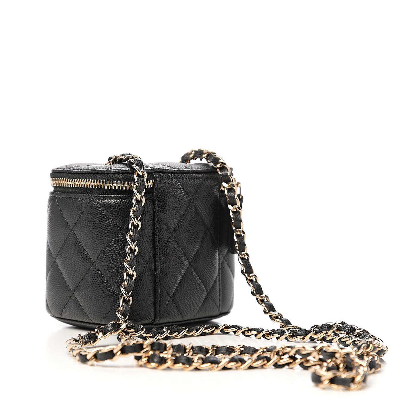 Caviar Quilted Mini Vanity Case With Chain Black