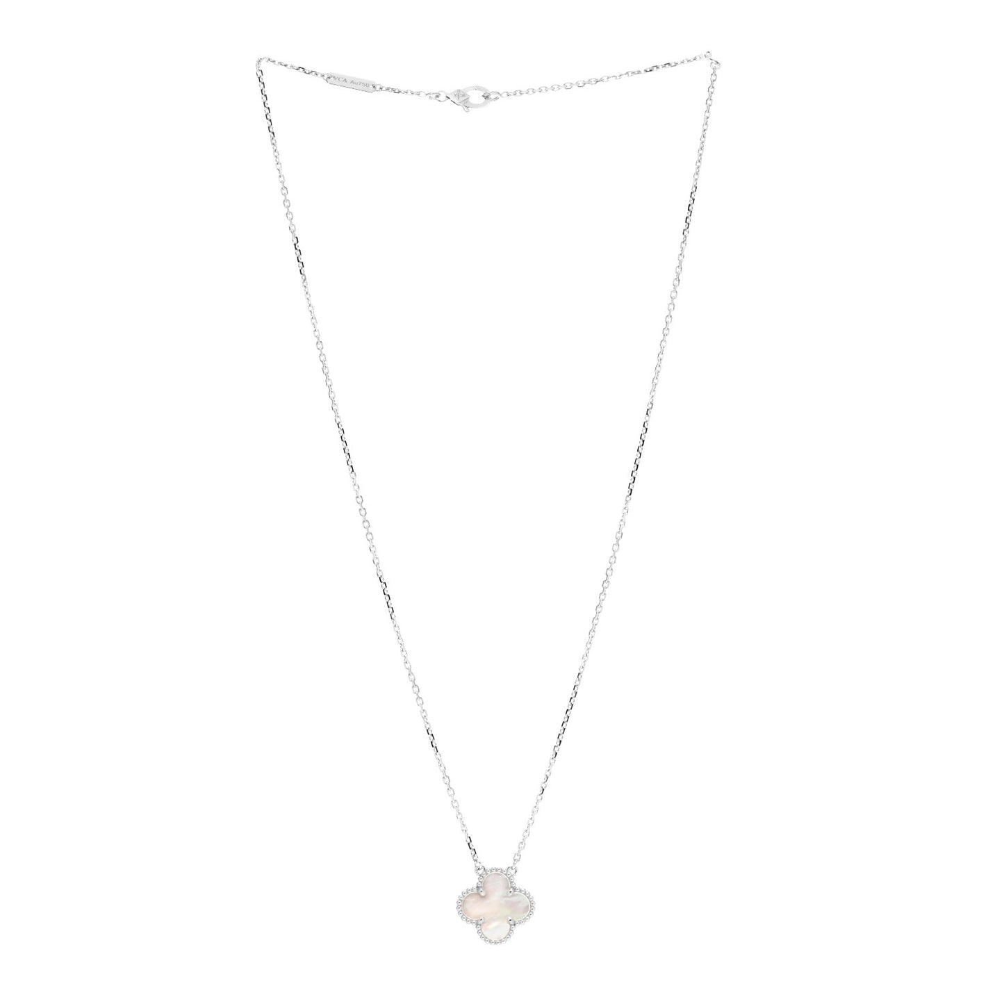 18K White Gold Mother of Pearl Vintage Alhambra Pendant Necklace