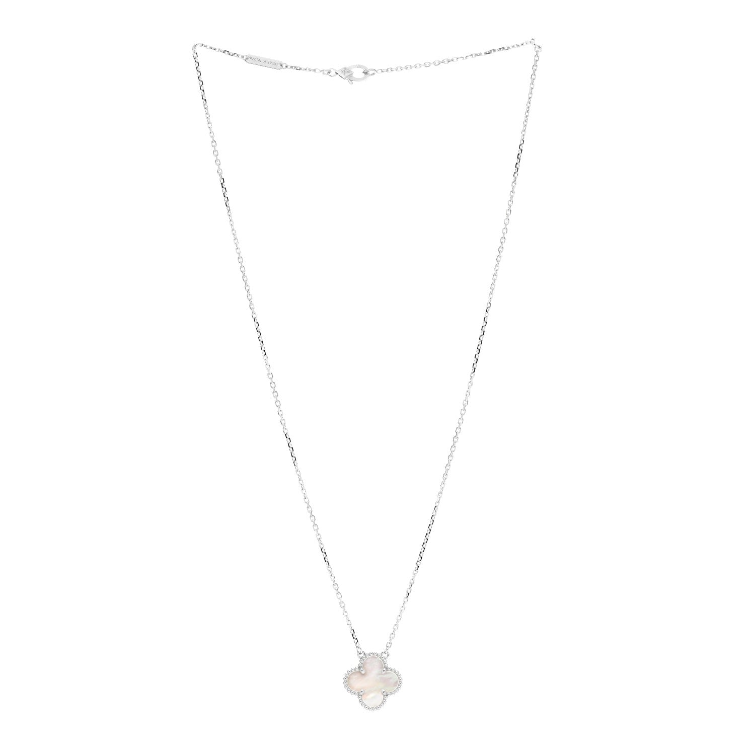 Van Cleef & Arpels 18K White Gold Mother of Pearl Vintage Alhambra Pendant Necklace 3 of 5