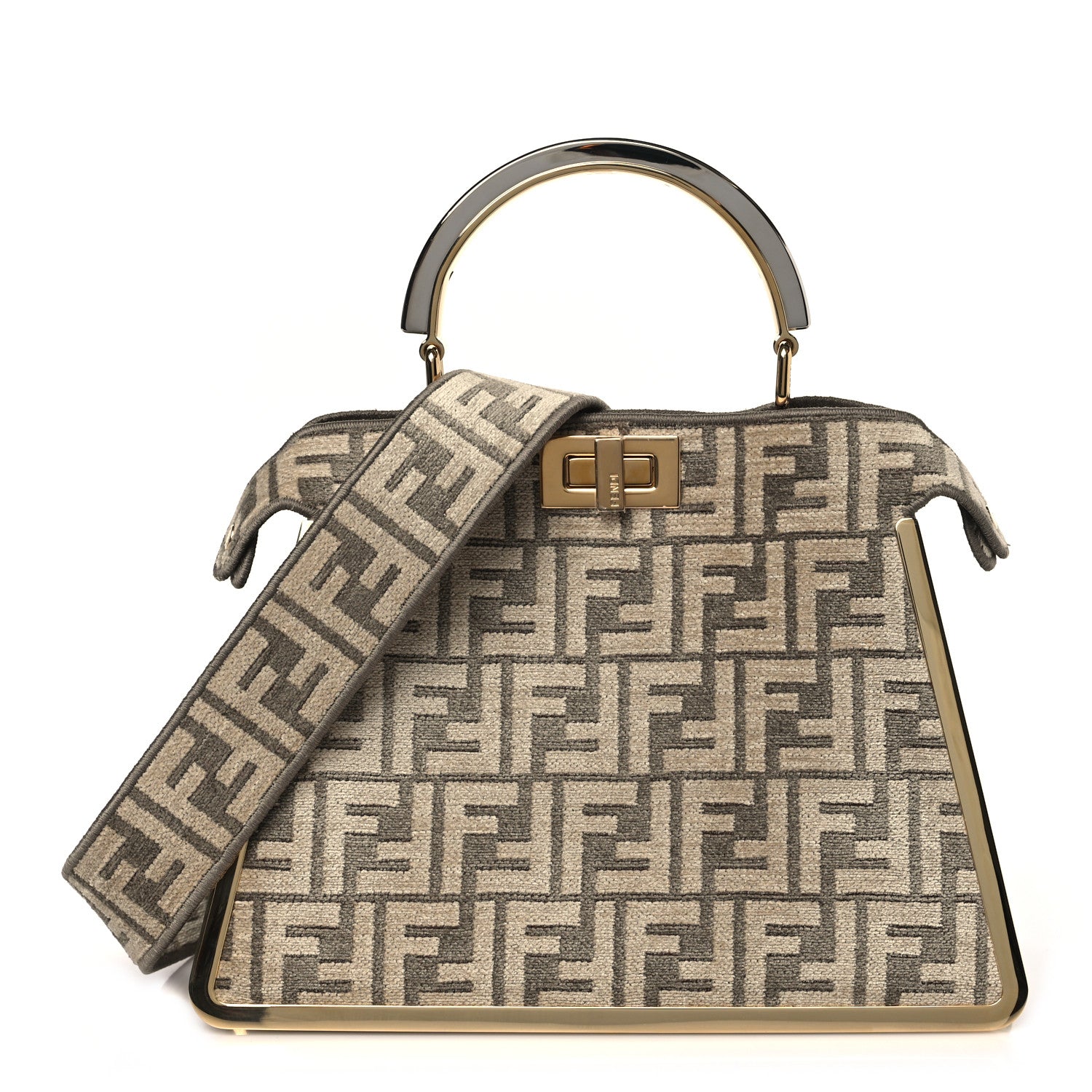 Fendi Chenille Suede Metal FF Small Peekaboo I SEE U Satchel Tortora Nuvola 1 of 11
