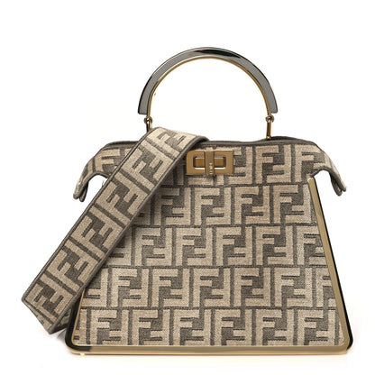 Fendi Chenille Suede Metal FF Small Peekaboo I SEE U Satchel Tortora Nuvola 1 of 11