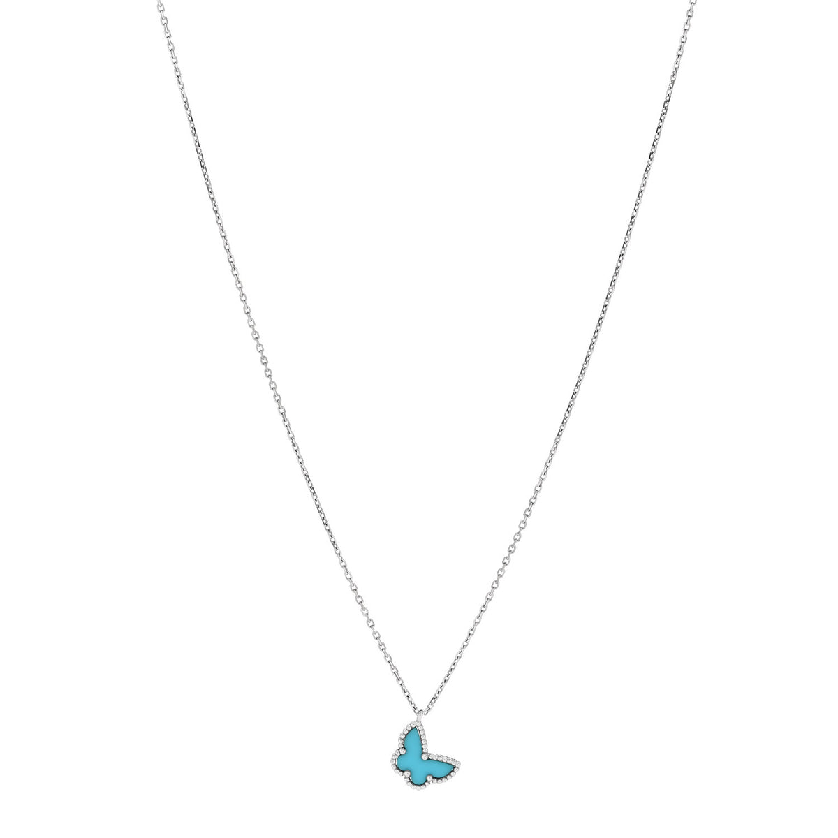 Van Cleef & Arpels 18K White Gold Turquoise Sweet Alhambra Butterfly Pendant Necklace 1 of 7