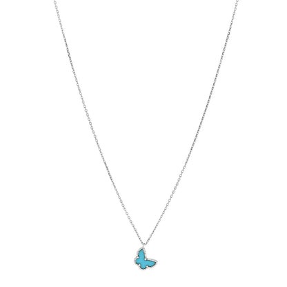Van Cleef & Arpels 18K White Gold Turquoise Sweet Alhambra Butterfly Pendant Necklace 1 of 7