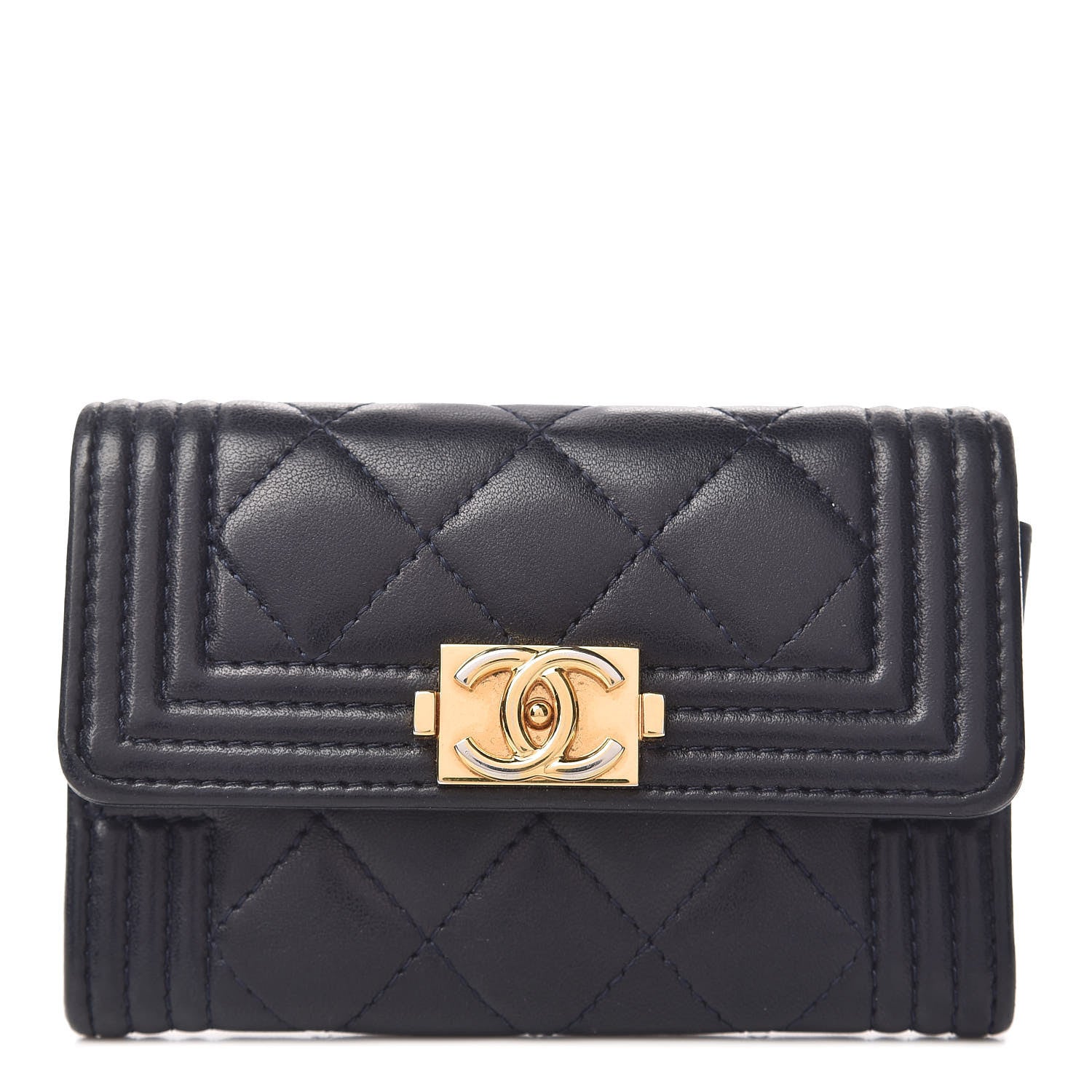 Chanel Lambskin Quilted Boy Card Holder Wallet Navy 1 of 12