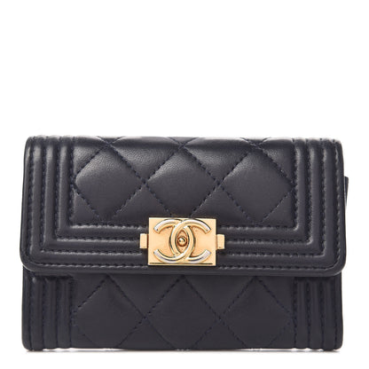 Chanel Lambskin Quilted Boy Card Holder Wallet Navy 1 of 12