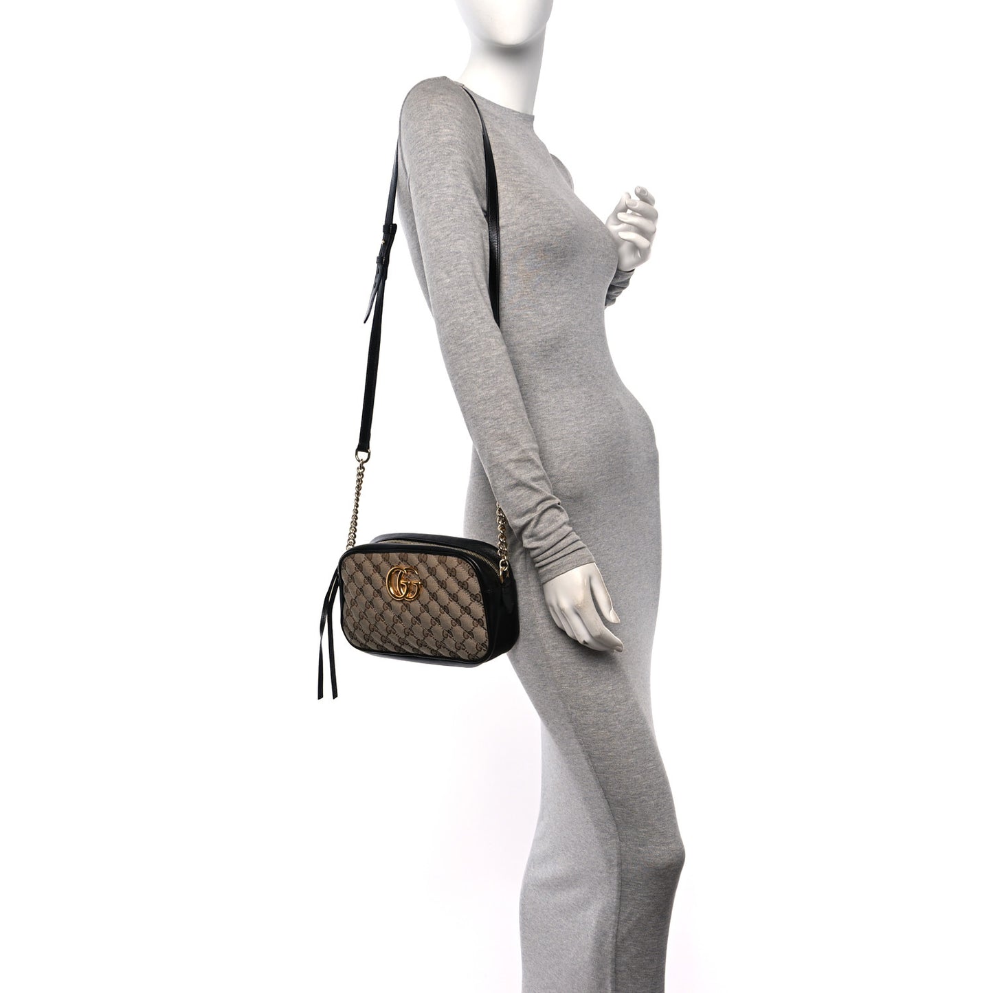 Monogram Matelasse Diagonal Small GG Marmont Chain Shoulder Bag Beige Black