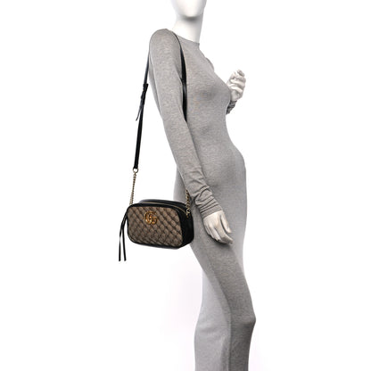 Gucci Monogram Matelasse Diagonal Small GG Marmont Chain Shoulder Bag Beige Black 3 of 13