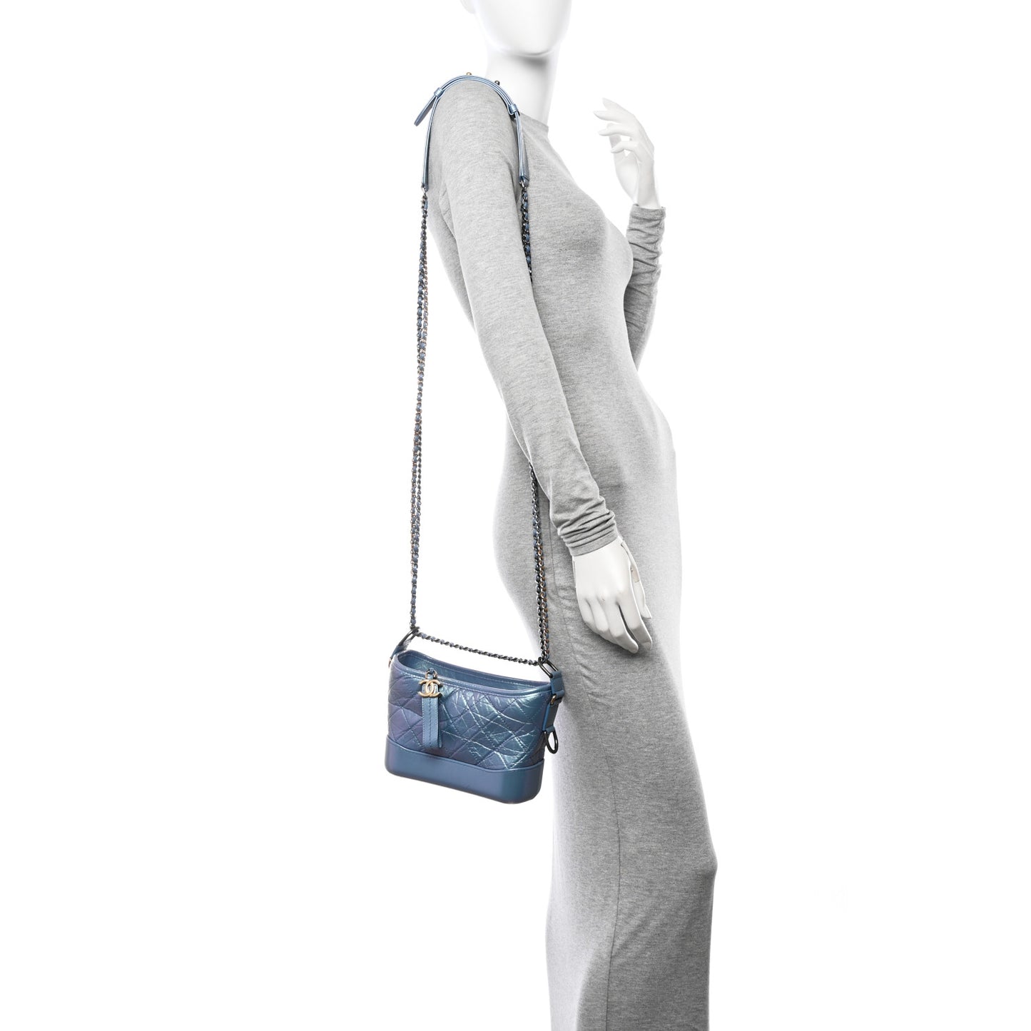 Iridescent Aged Calfskin Quilted Small Gabrielle Hobo Blue