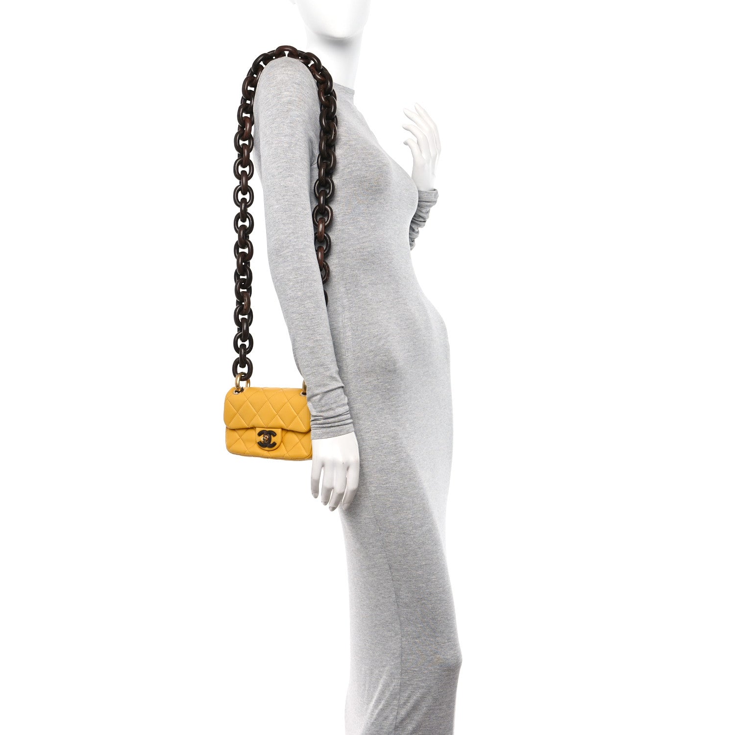 Chanel Lambskin Wenge Quilted Mini Fashion Wood Square Flap Yellow