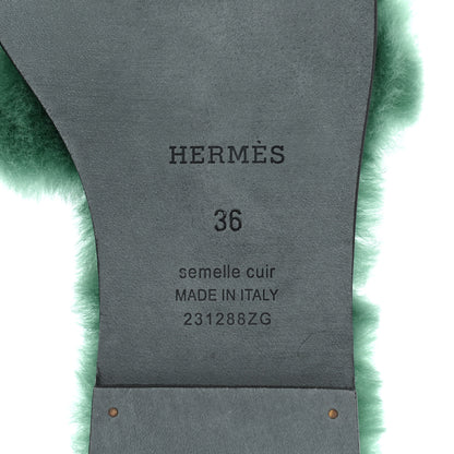 Hermes Woolskin Oran Sandals 36 Vert Anglais 6 of 8