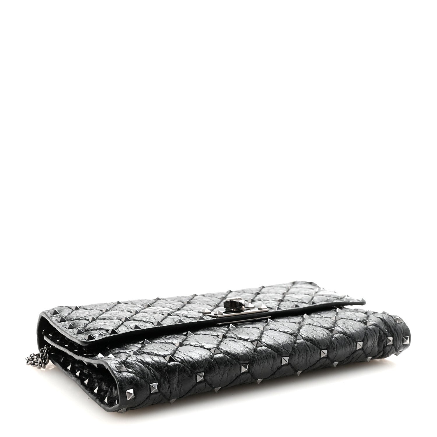 Valentino Garavani Craquele Nappa Rockstud Spike Wallet on Chain Black 4 of 9