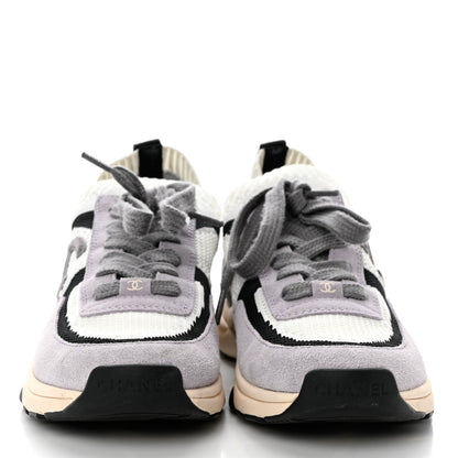 Chanel Mesh Suede Fabric Womens CC Sneakers 37.5 White Black Purple Dark Purple 2 of 6