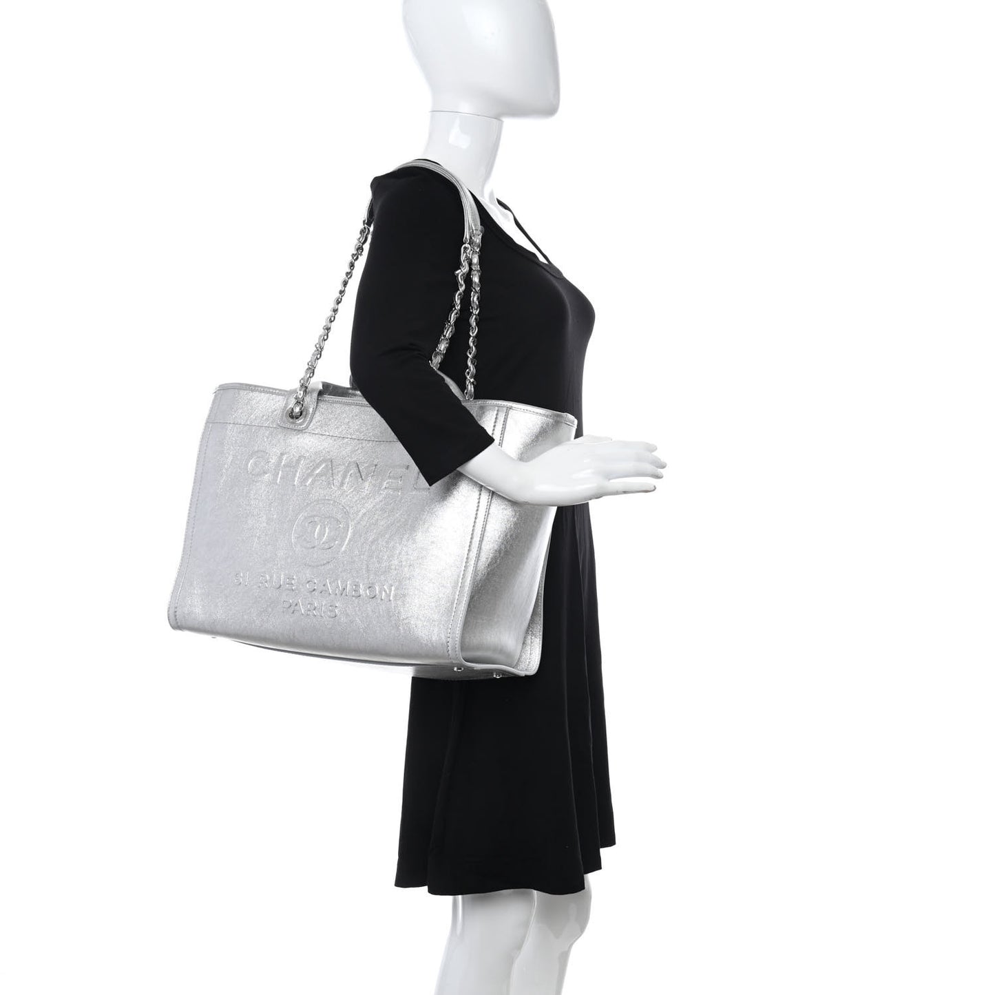Metallic Calfskin Medium Deauville Tote Silver