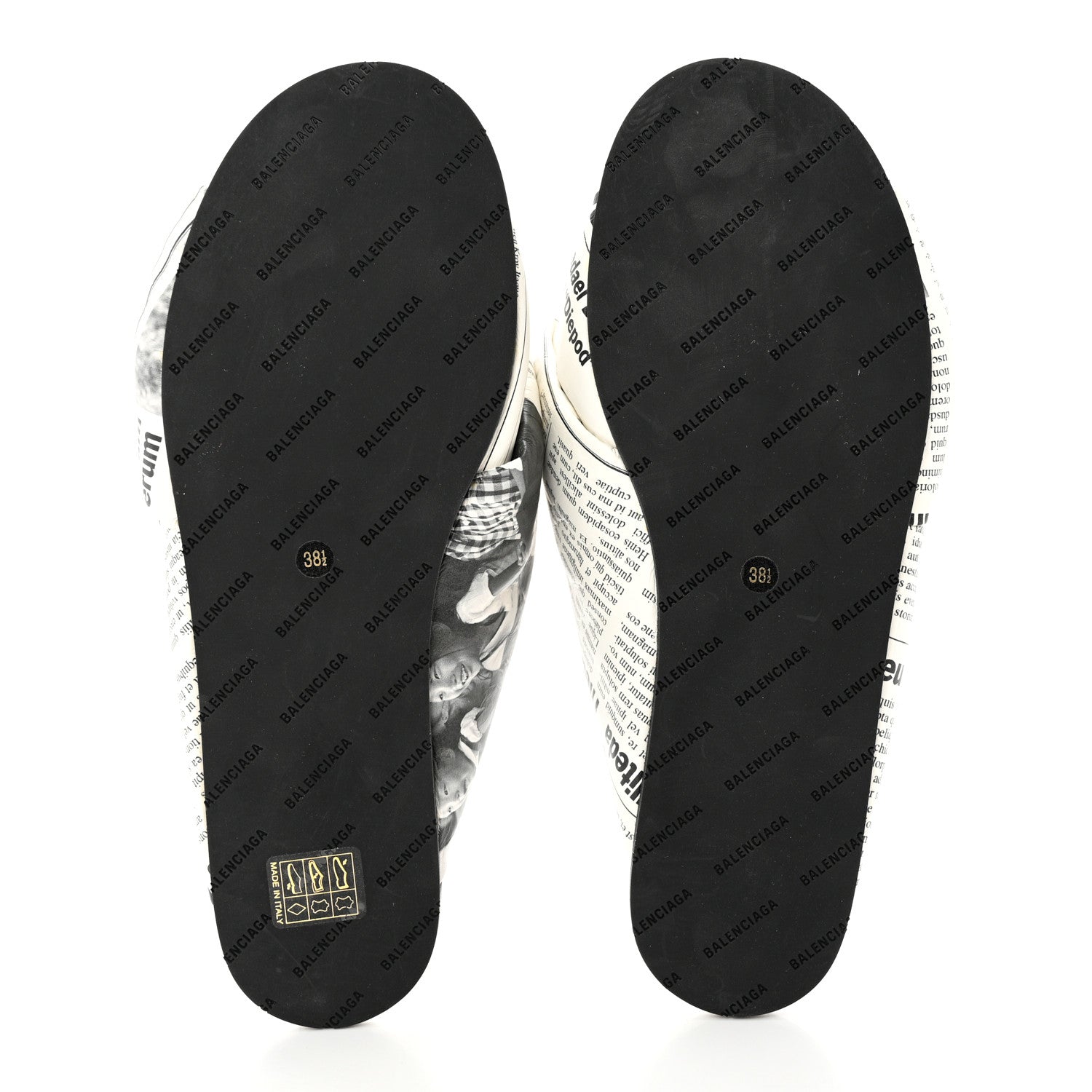 Balenciaga Calfskin Happy News Printed Drapy Slide Sandals 38.5 Black 5 of 10