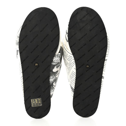 Balenciaga Calfskin Happy News Printed Drapy Slide Sandals 38.5 Black 5 of 10